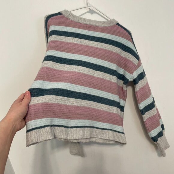 PINQUE STITCH FIX STITCHFIX Gray Mauve Pink Blue Striped Cropped Crop Sweater M - Picture 15 of 15